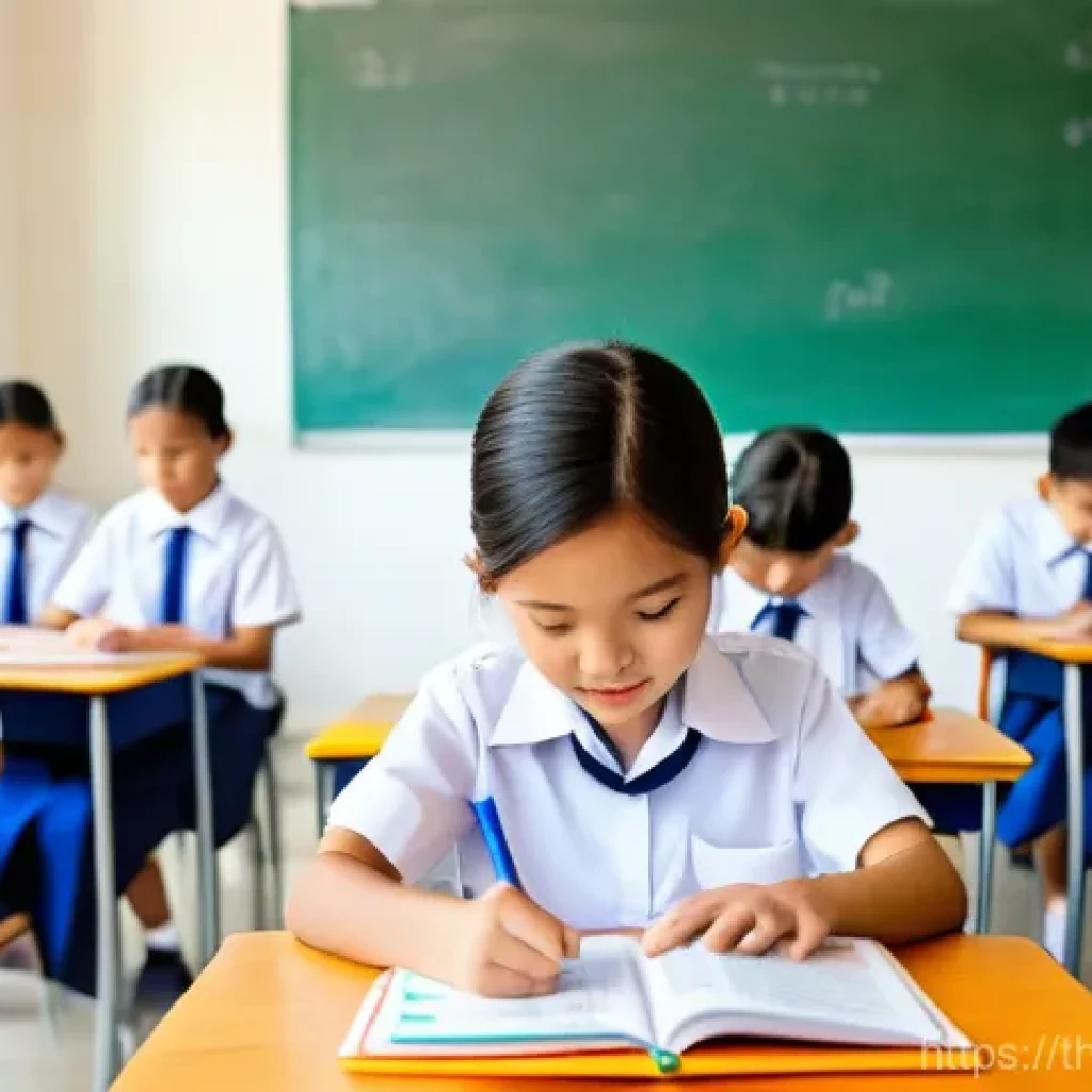 교육용 데이터 분석 - **Prompt:** A vibrant, brightly lit classroom in Thailand. A diverse group of young Thai elementary ...