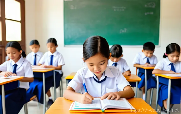 교육용 데이터 분석 - **Prompt:** A vibrant, brightly lit classroom in Thailand. A diverse group of young Thai elementary ...