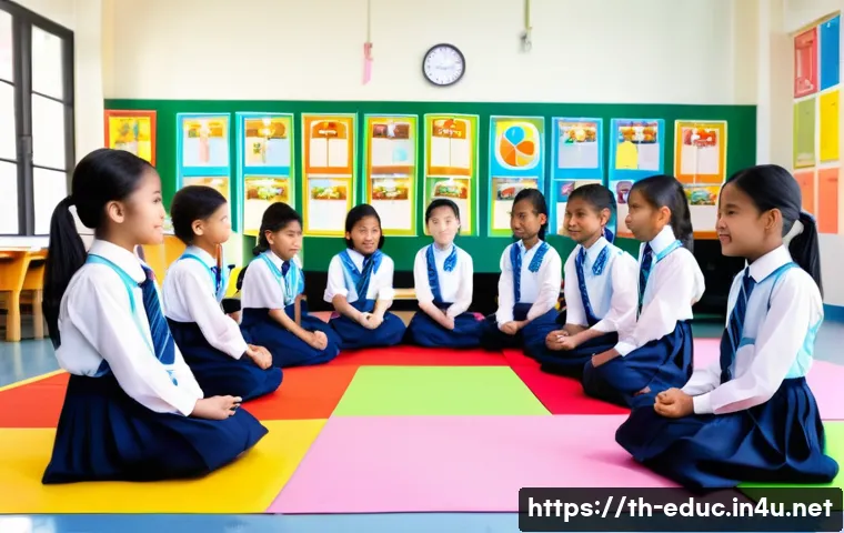 심리적 안전과 교육 - A warm, inclusive classroom scene in a modern Thai elementary school setting, showing diverse young ...